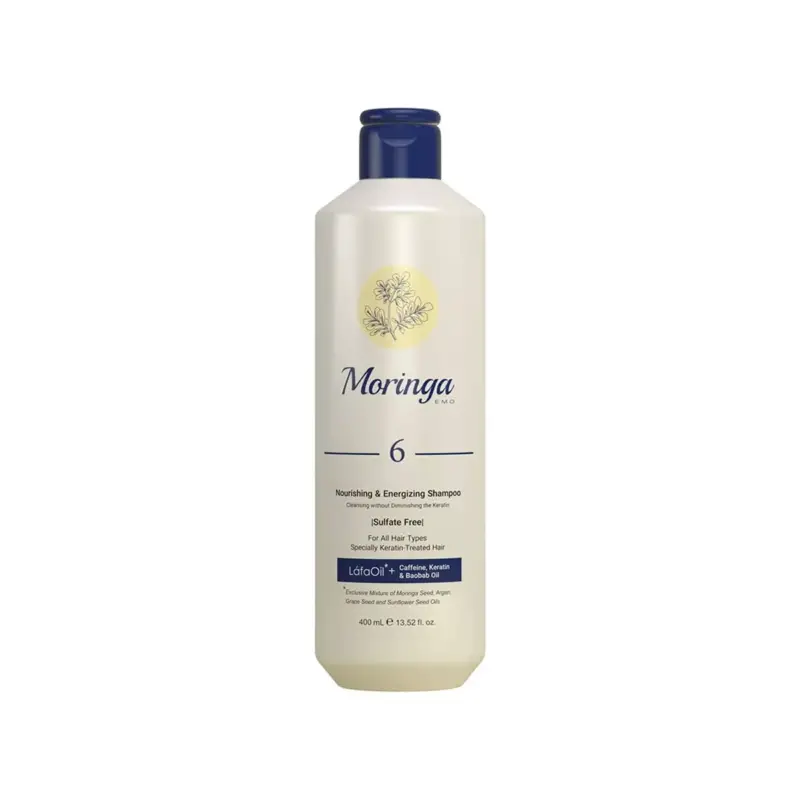شامپو مغذی و انرژی بخش مورینگا | بدون سولفات(6)/ مناسب انواع مو به ویژه کراتینه/ 400 ml
